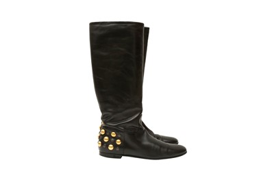 Lot 417 - Gucci Black Babouska Flat Long Boot - Size 38