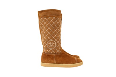 Lot 322 - Chanel Tan Shearling CC Long Boot - Size 38