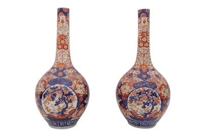 Lot 51 - PAIR OF LARGE JAPANESE IMARI BOTTLES VASES