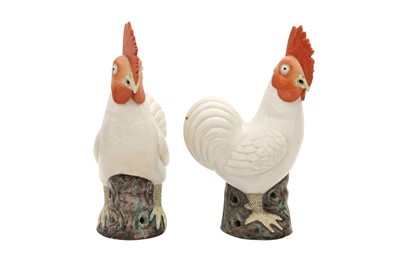 Lot 59 - A PAIR OF CHINESE FAMILLE-ROSE FIGURES OF COCKERELS