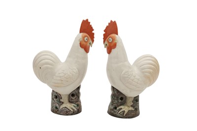 Lot 59 - A PAIR OF CHINESE FAMILLE-ROSE FIGURES OF COCKERELS