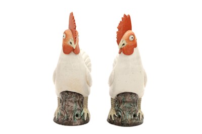 Lot 59 - A PAIR OF CHINESE FAMILLE-ROSE FIGURES OF COCKERELS