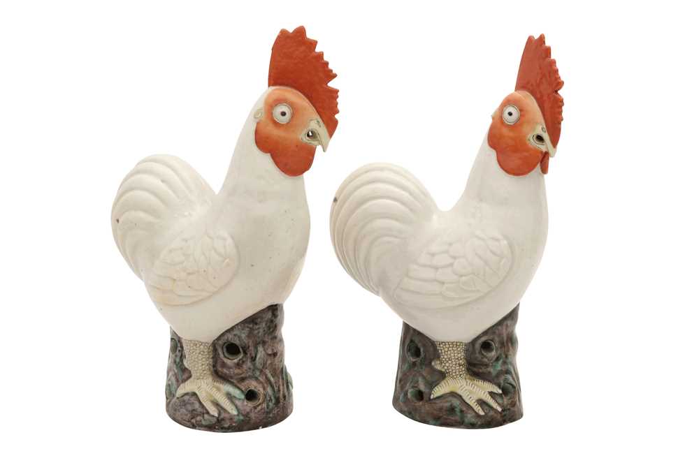 Lot 59 - A PAIR OF CHINESE FAMILLE-ROSE FIGURES OF COCKERELS
