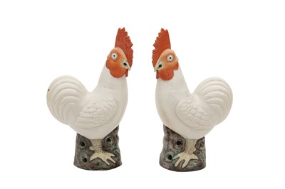 Lot 59 - A PAIR OF CHINESE FAMILLE-ROSE FIGURES OF COCKERELS