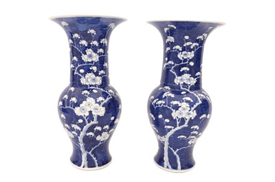 Lot 64 - A PAIR OF LARGE CHINESE BLUE AND WHITE YEN YEN 'PRUNUS' VASES