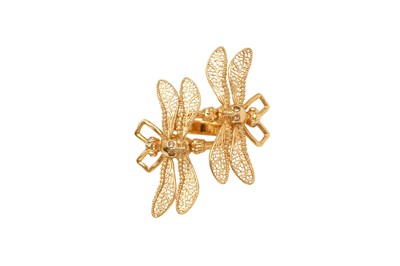 Lot 362 - Alexander McQueen Twin Skull Dragonfly Filigree Ring - Size K
