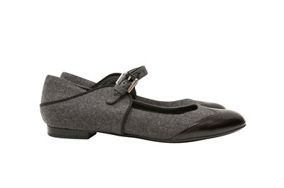 Lot 140 - Chanel Grey Mary Jane Flat Pump - Size 38.5
