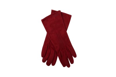 Lot 96 - Prada Wine Suede Logo Gloves -Size 7.5