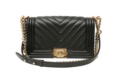 Lot 446 - Chanel Black Chevron Medium Boy Bag