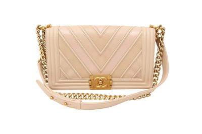 Lot 300 - Chanel Beige Chevron Medium Boy Bag
