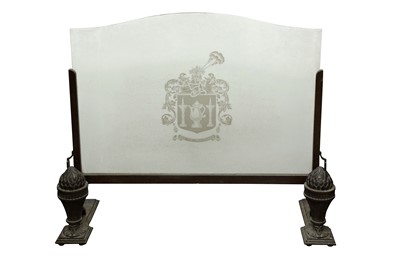 Lot 423 - A BRONZE AND GLASS FIRESCREEN FOR THE WORSHIPFUL COMPANY OF FOUNDERS