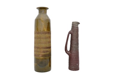 Lot 184 - A MOBACH POTTERY JUG AND A GREEN GLAZED VASE