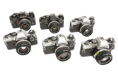 Lot 111 - Five Olympus OM10 & One OM40 with 50mm f1.8