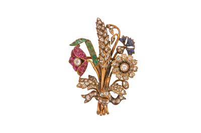 Lot 61 - A DIAMOND, SAPPHIRE, RUBY AND EMERALD BROOCH