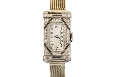 Lot 57 - MOERIS | A DIAMOND AND ONYX ART DECO COCKTAIL WATCH