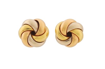 Lot 207 - A PAIR OF TRI-COLOUR STUD EARRINGS