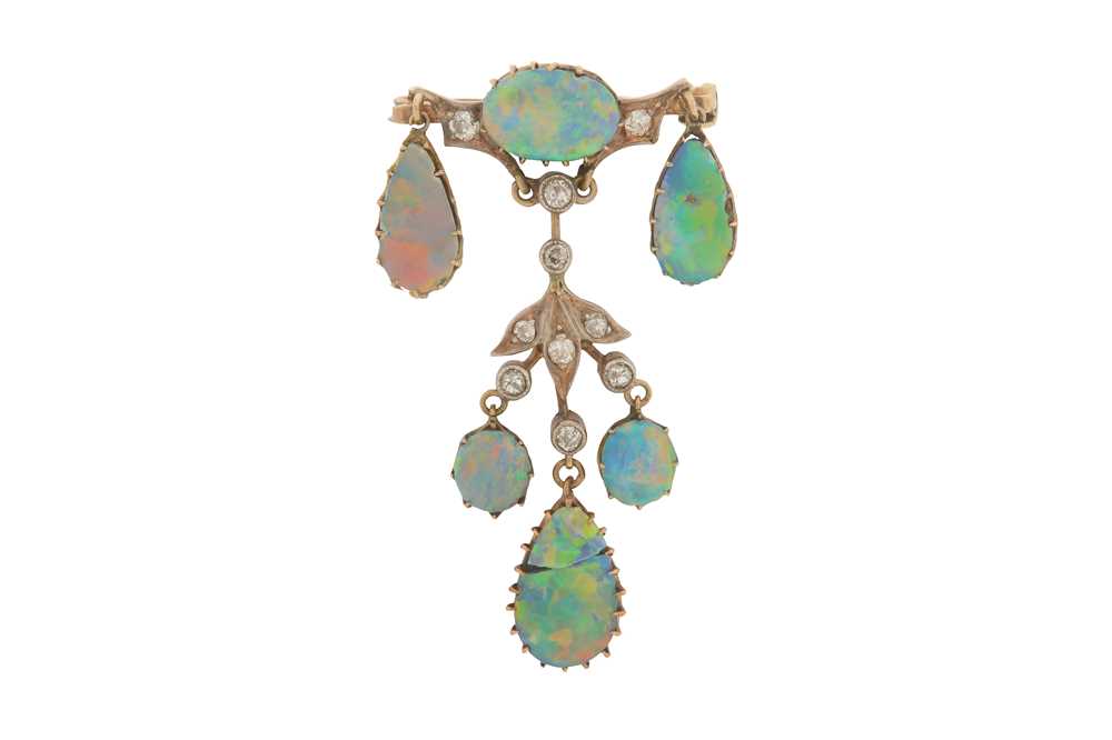 Lot 43 - AN OPAL AND DIAMOND BROOCH