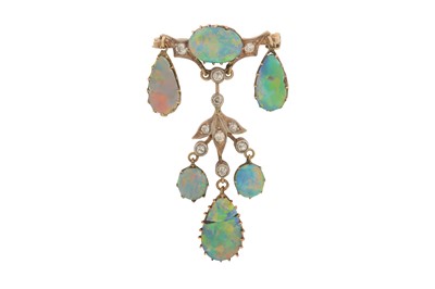 Lot 43 - AN OPAL AND DIAMOND BROOCH