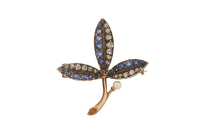 Lot 3 - A SAPPHIRE AND DIAMOND LEAF BROOCH