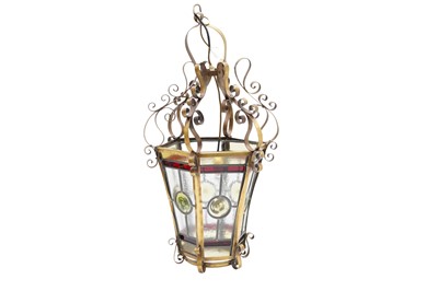 Lot 171 - A BRASS ARTS & CRAFTS STYLE HEXAGONAL LANTERN