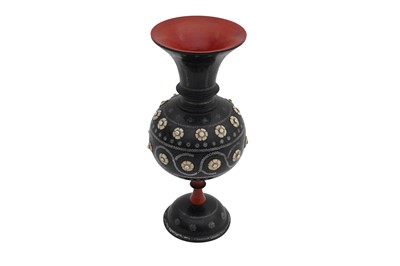 Lot 341 - A NORTH INDIAN HOSHIARPUR TURNED ROSEWOOD VASE, MID TO LATE 19TH CENTURY