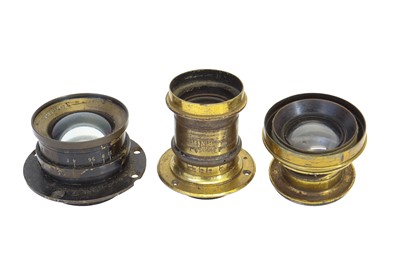 Lot 421 - Universal Rapid Aplanat 2, ROSS Air Ministry & Vogel Philadelphia Brass Lenses.
