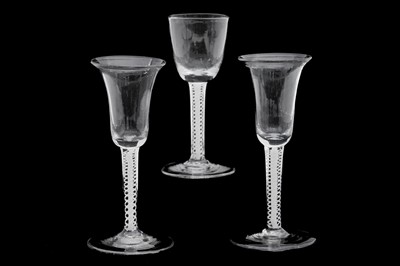 Lot 137 - THREE 18TH CENTURY AIR TWIST WINE GLASSES