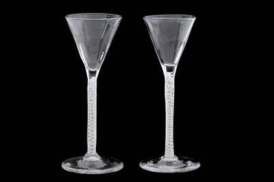Lot 134 - A PAIR OF 18TH CENTURY AIR TWIST WINE GLASSES