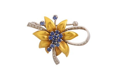 Lot 110 - A SAPPHIRE AND DIAMOND BROOCH, CIRCA 1969