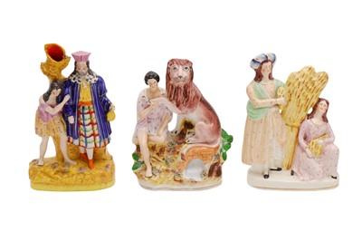 Lot 198 - THREE STAFFORDSHIRE POTTERY FLATBACKBACK FIGURES