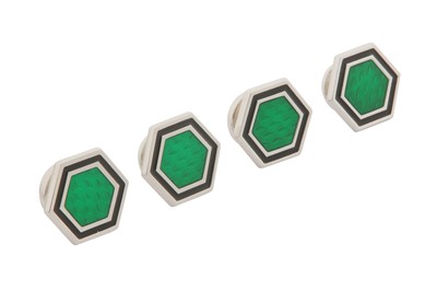 Lot 89 - DUNHILL Ι A PAIR OF GREEN ENAMEL SILVER CUFFLINKS