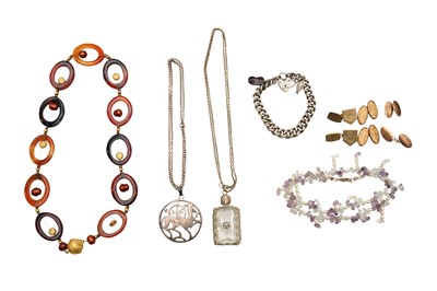 Lot 73 - A GROUP OF 9CT GOLD, SILVER AND COSTUME JEWELLERY