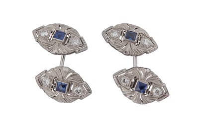 Lot 304 - A PAIR OF SAPPHIRE AND DIAMOND CUFFLINKS