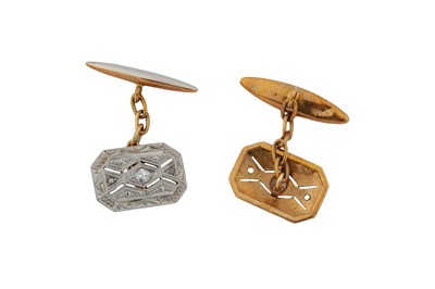 Lot 308 - A PAIR OF RECTANGULAR-SHAPED DIAMOND CUFFLINKS