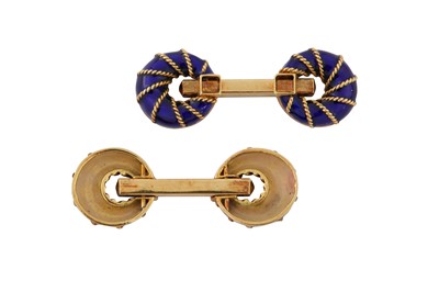 Lot 321 - A PAIR OF BLUE ENAMEL CUFFLINKS