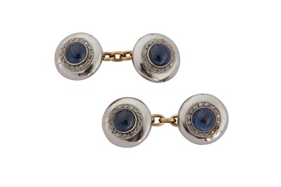Lot 322 - A PAIR OF SAPPHIRE AND DIAMOND CUFFLINKS