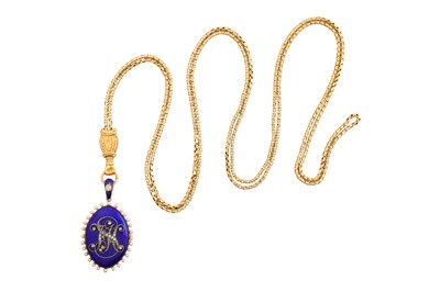 Lot 38 - AN ENAMEL AND DIAMOND LOCKET NECKLACE