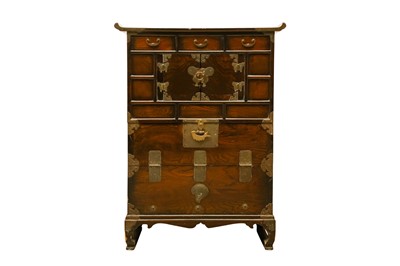 Lot 763 - A KOREAN TALL ELM CABINET