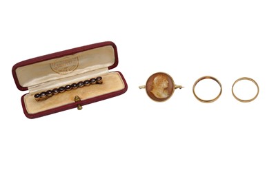 Lot 43 - TWO BROOCHES AND TWO WEDDING BANDS