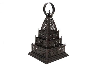 Lot 340 - AN INDIAN HANGING BRONZED METAL HANGING METAL LANTERN