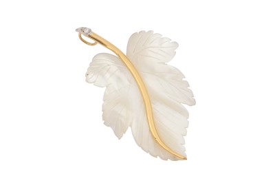 Lot 62 - A MOTHER-OF-PEARL AND DIAMOND LEAF PENDANT