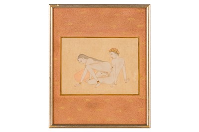 Lot 54 - INDO-PERSIAN EROTIC SCENE, 20TH CENTURY
