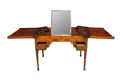 Lot 349 - A FINE 18TH CENTURY IRISH SHERATON STYLE SATIN BIRCH POUDREUSE, CIRCA 1780