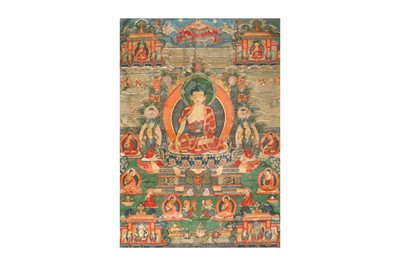 Lot 197 - A TIBETAN PAINTED THANGKA OF BUDDHA SHAKYAMUNI
