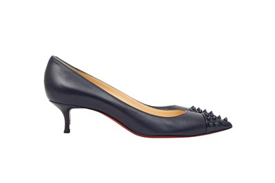 Lot 79 - Christian Louboutin Navy Geo Spike Kitten Heel Pump - Size 42
