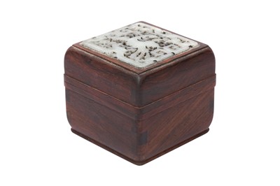 Lot 564 - A CHINESE JADE-INLAID WOOD BOX AND COVER