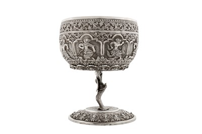 Lot 125 - A rare late 19th century Anglo – Indian silver bowl, Poona circa 1890 upon an early 20th century Burmese silver stand, probably Rangoon circa 1910
