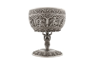 Lot 125 - A rare late 19th century Anglo – Indian silver bowl, Poona circa 1890 upon an early 20th century Burmese silver stand, probably Rangoon circa 1910