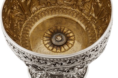 Lot 125 - A rare late 19th century Anglo – Indian silver bowl, Poona circa 1890 upon an early 20th century Burmese silver stand, probably Rangoon circa 1910