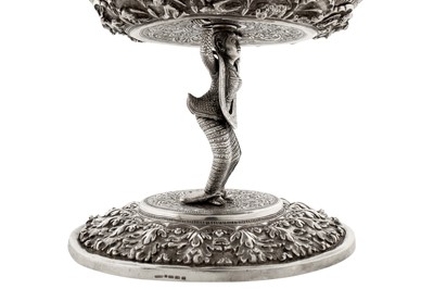 Lot 125 - A rare late 19th century Anglo – Indian silver bowl, Poona circa 1890 upon an early 20th century Burmese silver stand, probably Rangoon circa 1910
